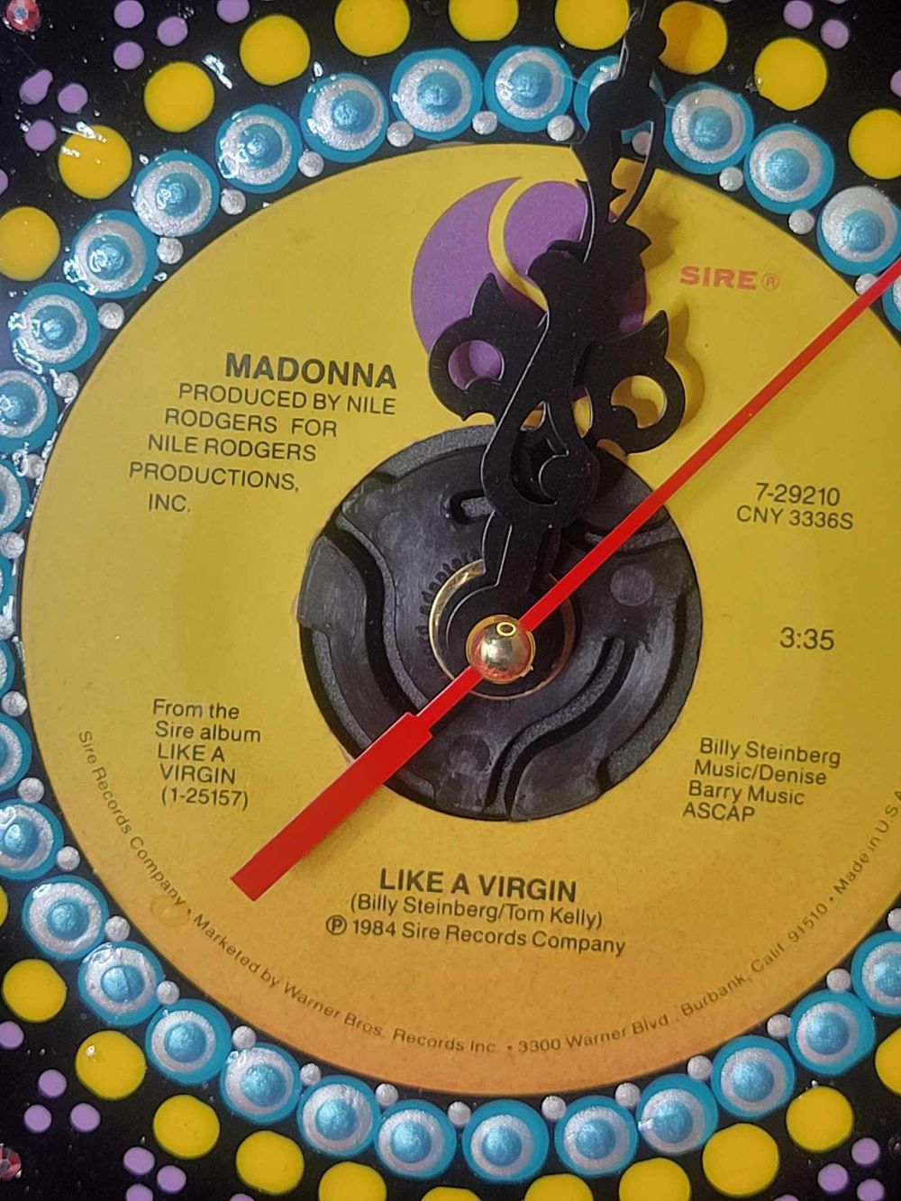 Hand painted 45rpm clock ("Like a virgin")