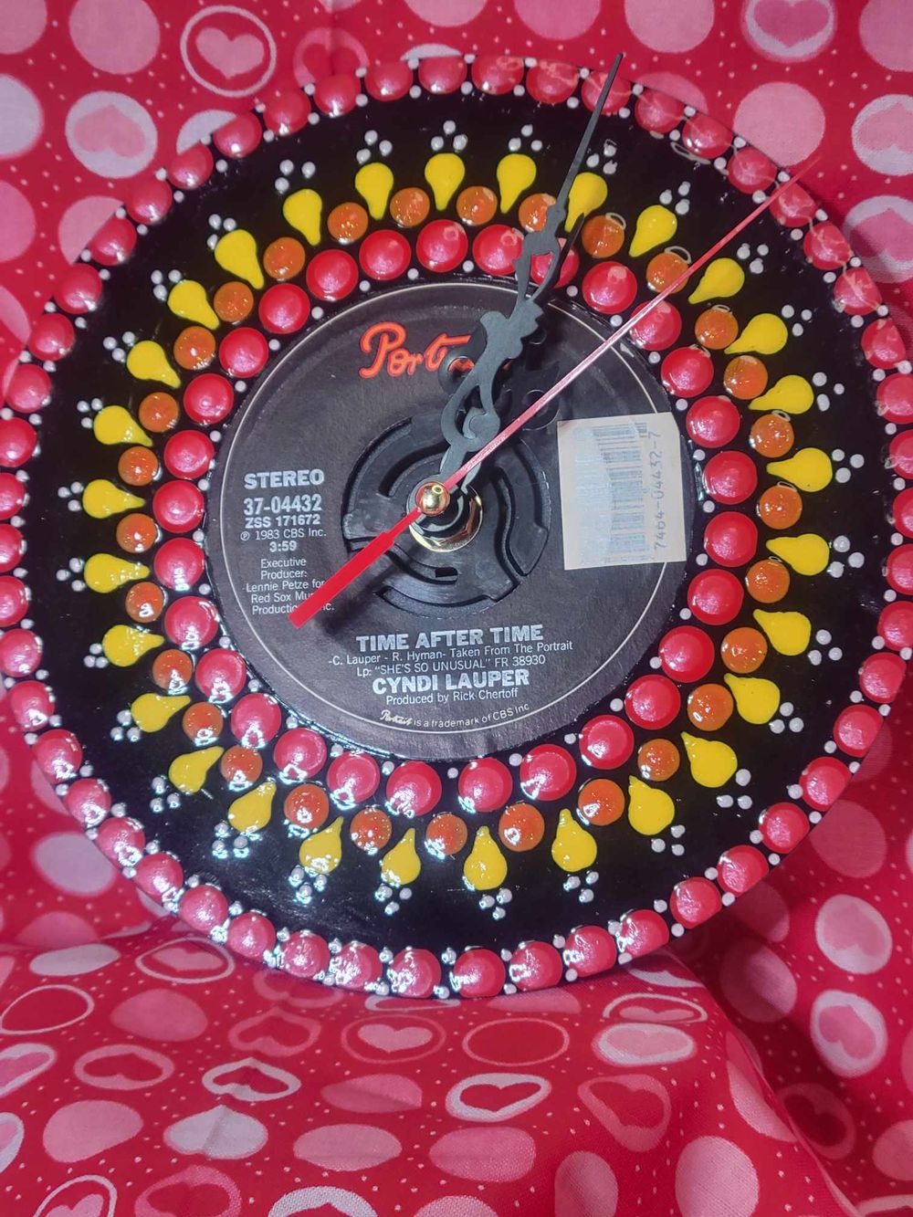 Painted 45 rpm clock ("Time After Time") 
